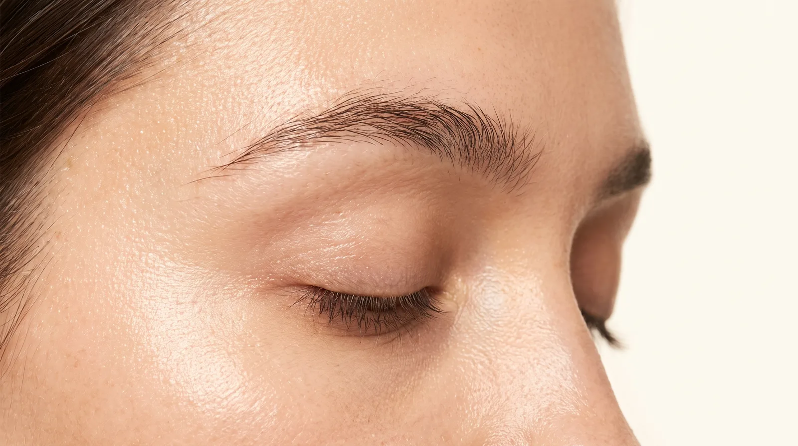 A natural, untouched eyebrow in even ivory light